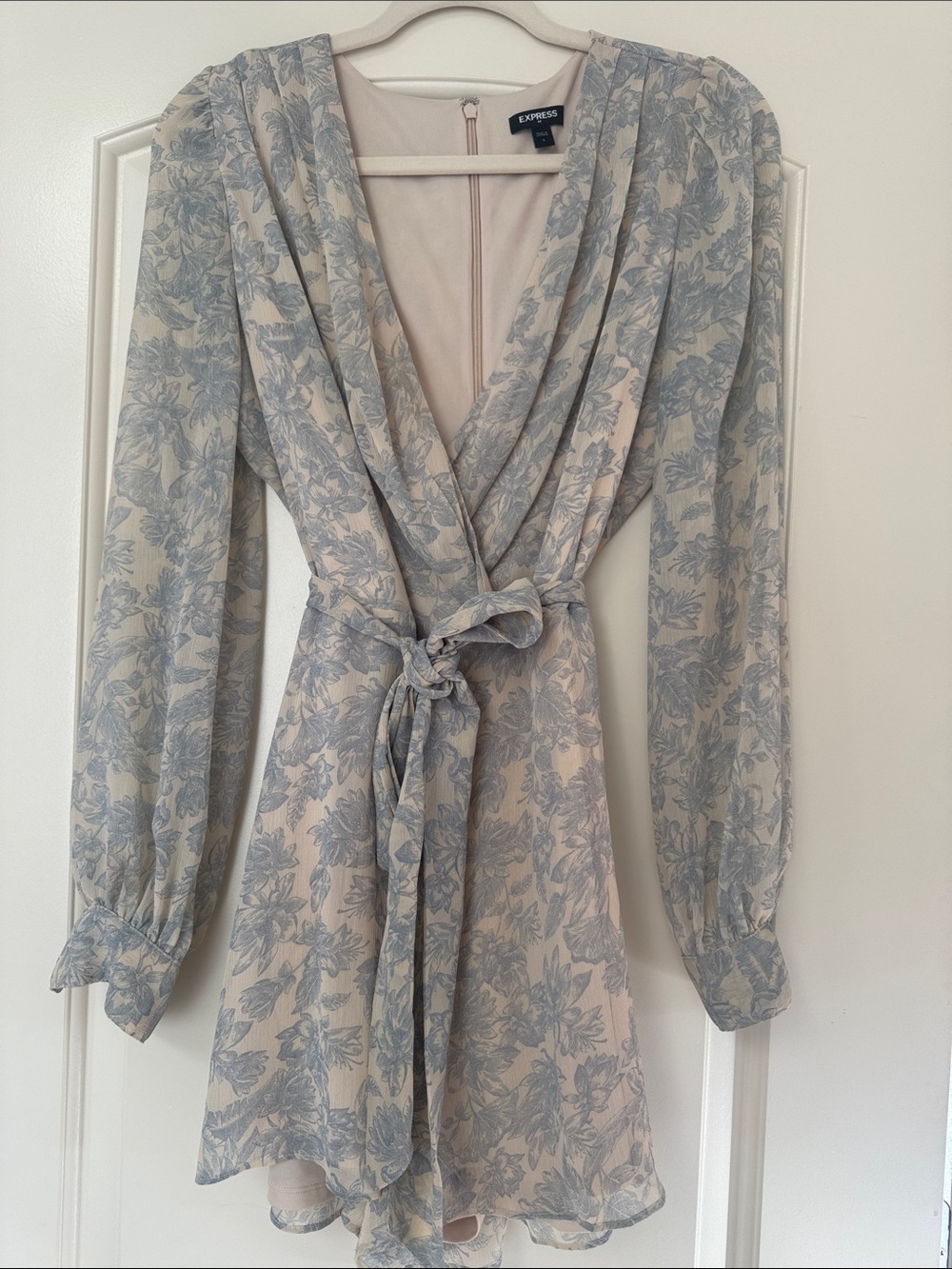 Express Light Blue and Cream Floral Wrap Romper